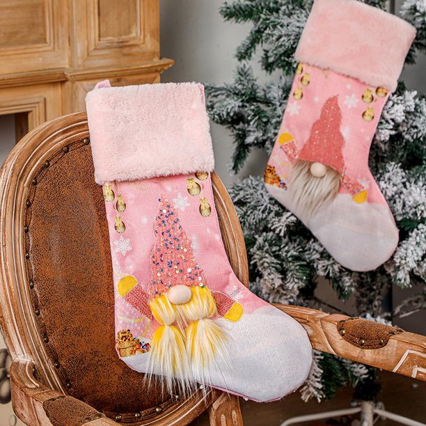 Calcetines de color rosa que brillan en Navidad, bolsa de dulces, soporte de regalo, media, decoración colgante grande, bolsa de regalo de dulces, chimenea, decoración de árbol de Navidad ShuxiuWang 8390613656711
