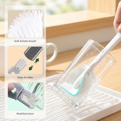 360° Flexible Silicone Bottle Brush with Long Handle, New Bottle Cleaning Brush, Deep Cleaning Bottle Cleaner for Narrow Neck Bottles, Water Bottles, Baby Bottles & Glassware