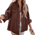 thumbnail image 6 of Women Long Sleeve Corduroy Peplum Shacket Jacket Button Down Babydoll Shirts Oversized Casual Blouses Tops, 6 of 6