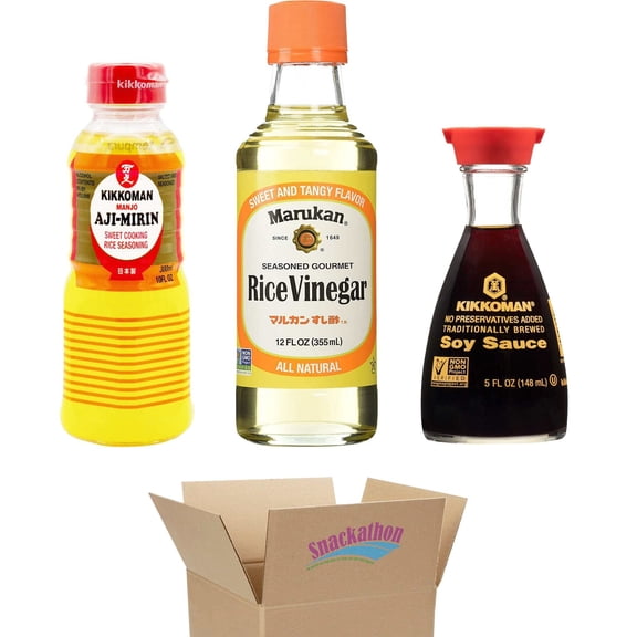 Kikkoman  Marukan Essential Starter Japanese Sauce Kits, Original, 1 Soy Sauce Dispenser, 1 Rice Vinegar Bottle and 1 Aji-Mirin Bottle