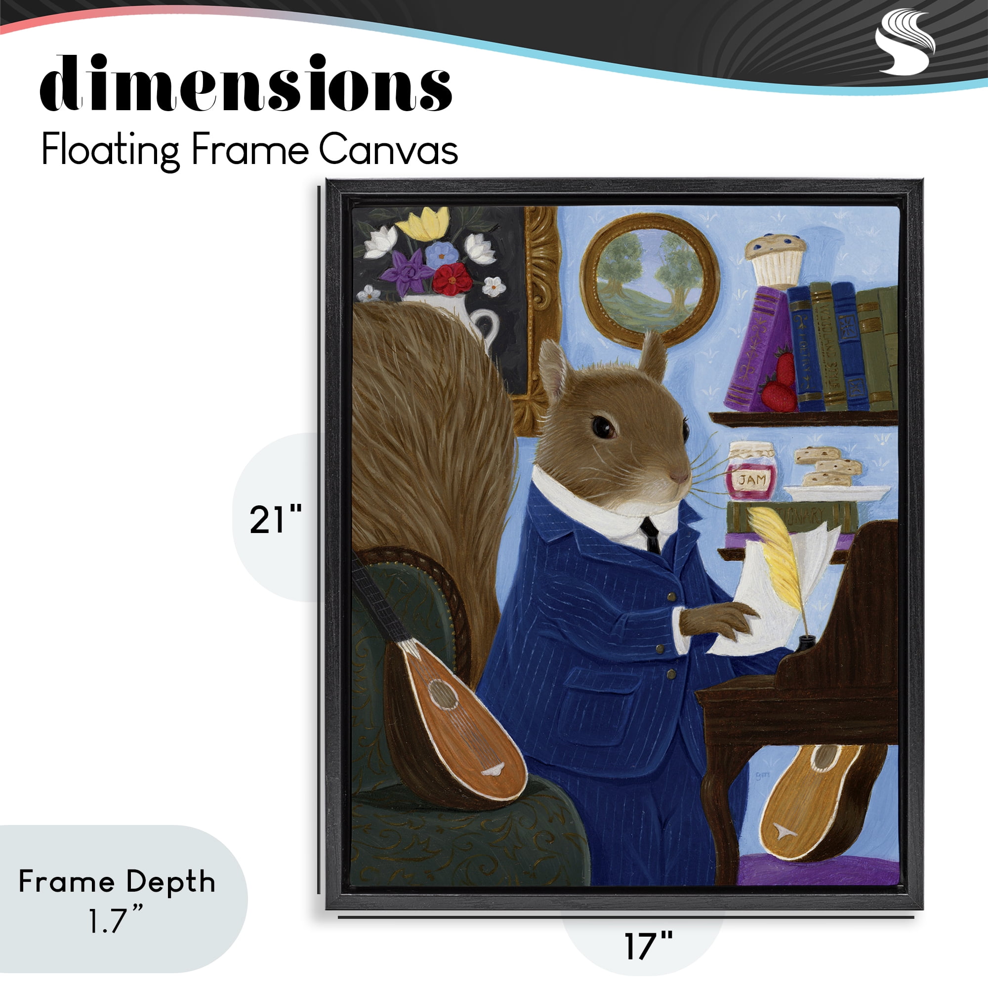 Stupell Industries Gentleman Squirrel Composing Black Framed Floater Canvas Wall Art, design by Gina Matarazzo