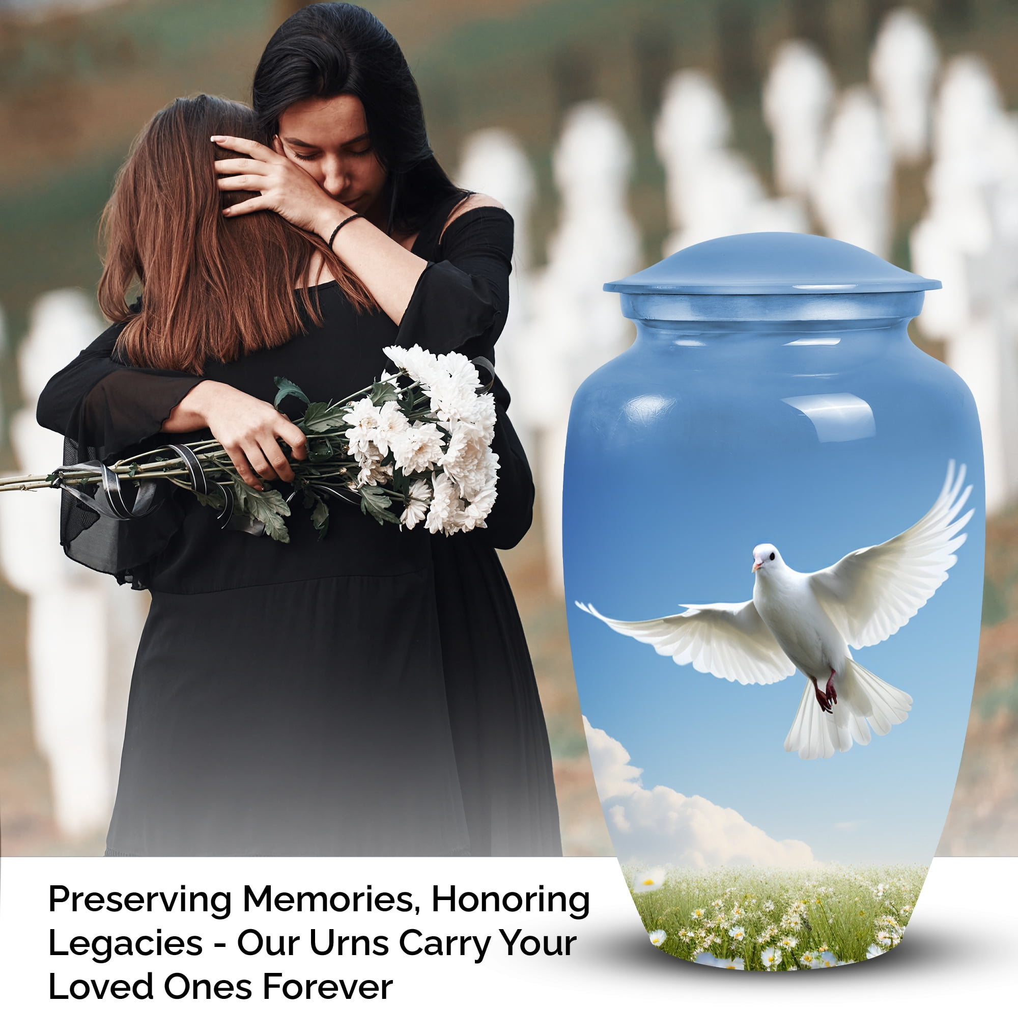 Dove In Garden - Ashes Urns Human Remains - Urn For Cremation Ashes - 10 Inch - Large - Cremation Urn For Adults -Funeral Cremation Urns For Ashes - Large Decorative Urn