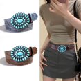 thumbnail image 4 of BAETEUY Boho Style Rose Flower Carved Belt - Faux Turquoise Decor Vintage Western Waistband, 4 of 7