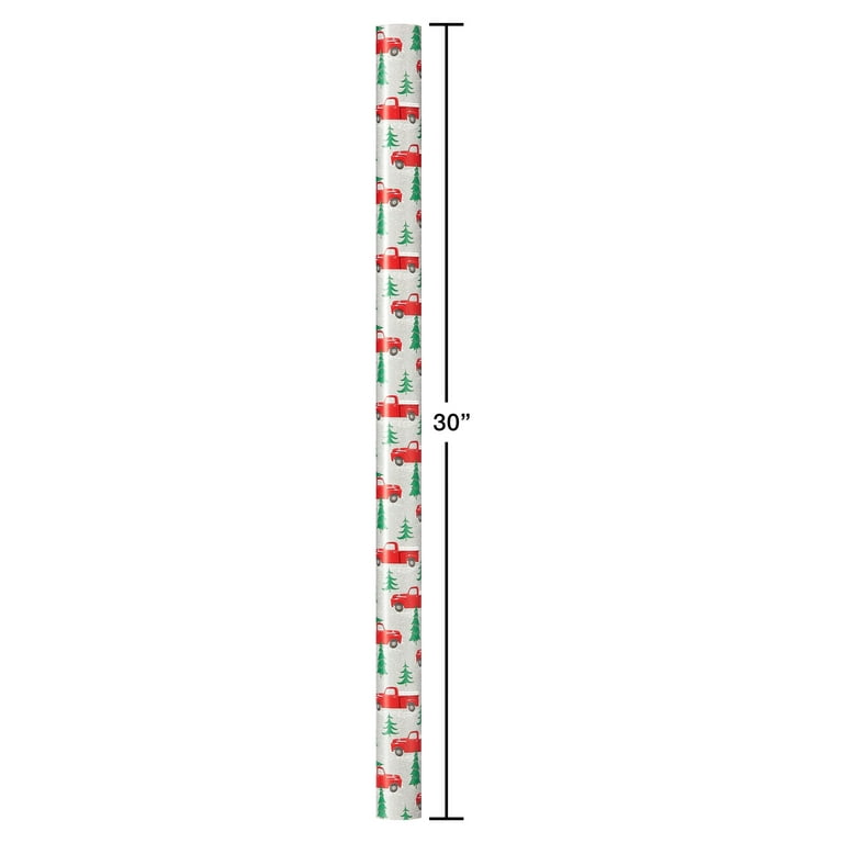 American Greetings Holiday Woodland Deer/Script/Truck Gridline Foil Wrapping  Paper - Styles May Vary