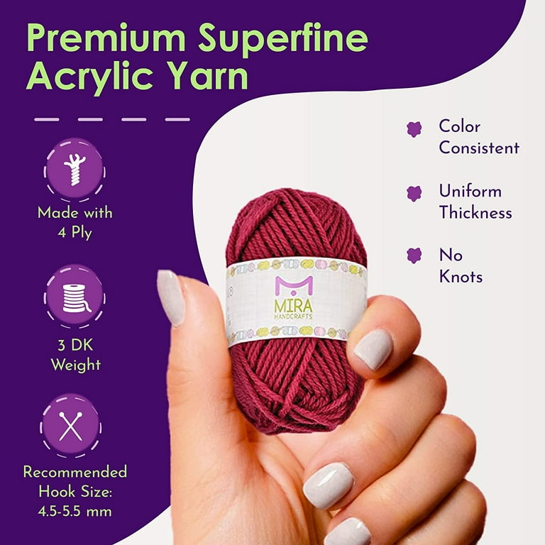20 Acrylic Yarn Skeins - 438 Yards Multicolored Yarn in Total Great Crochet  and Knitting Starter Kit for Colorful Craft Assorted Colors Bright 