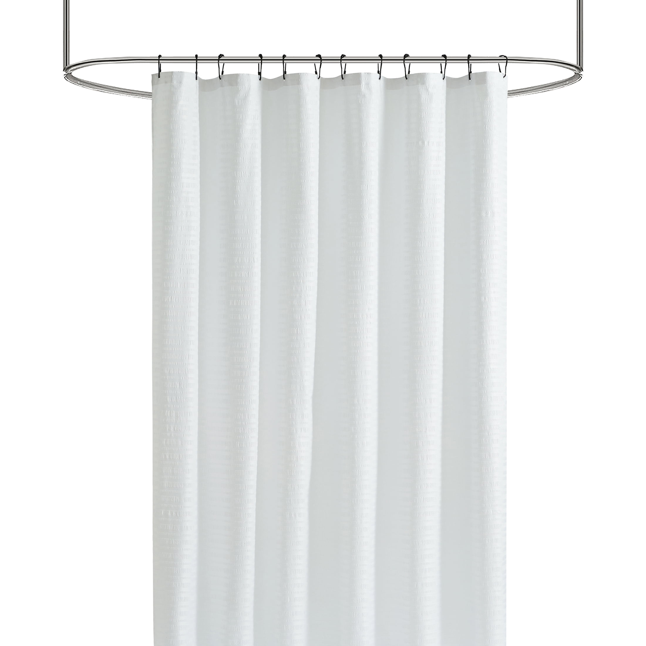Mainstays 15-Piece White/Black Embossed Stripe Polyester Shower Curtain Bath Set, 70" x 72"