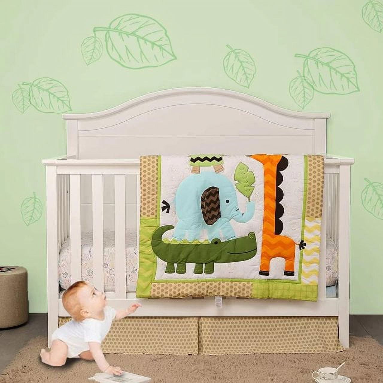 Sweet Baba 100% Cotton Crib Set,Cute Animals Crib Bedding Set for
