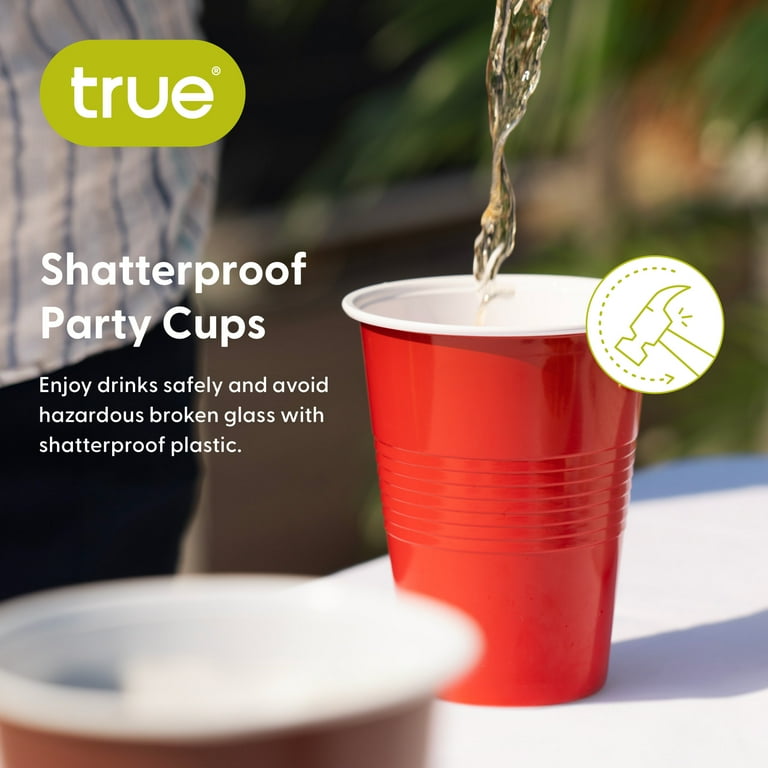 True Plastic Party Cups for Beers, Wines, Cocktails, 16oz Set of 100, Red