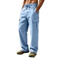 thumbnail image 2 of Akiihool Mens Wide Leg Pants Men’s Casual Trousers Elastic Loose Fit Winter Pants Sky Blue,XXXL, 2 of 5