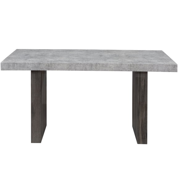 JERFIT Modern 6-Seater Dining Table with Faux Marble Top, Rubberwood Pedestal Base for Dining Room, Grey