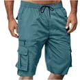 thumbnail image 2 of Men Casual Cargo Shorts Multi-Pocket Elastic Waist Drawstring Straight Leg Quick Dry Breathable Lightweight Summer Hiking Workout Beach Vacation Daily Streetwear | AKLJWH,Sky Blue M, 2 of 9
