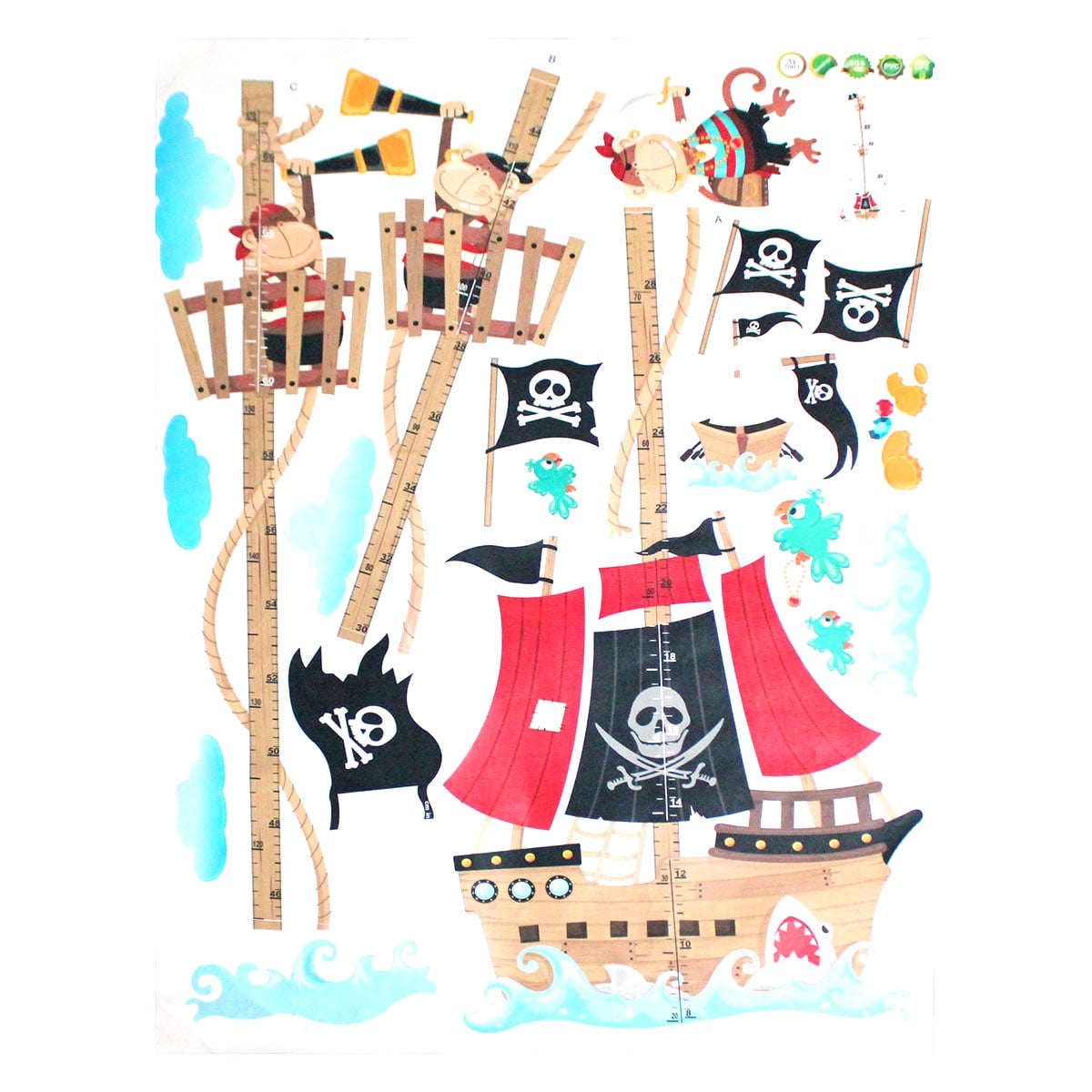 AirSMall Pirate Ruler Wall Decal Nursery Wall Stickers Body Height Measure Children Wall Stickers Childrens Ruler as First Apartment Gift Wall Sticker Pirate Wall Decoration