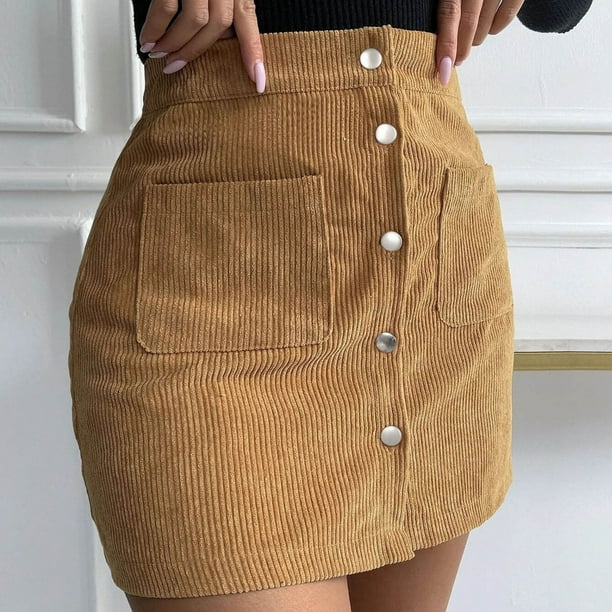 ASFGIMUJ Skirt For Women Plus Size Short Skirt Solid High Waist Zipper Autumn Winter Skirt Corduroy Wrap Single Slim Fit Solid Skirt Yellow XL Walmart Business Supplies