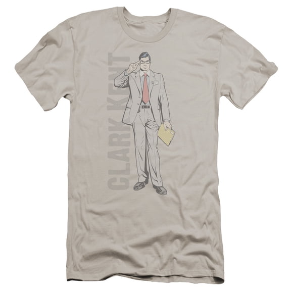 Superman Clark Kent Premium Adult Slim Fit 30/1 T-Shirt Silver