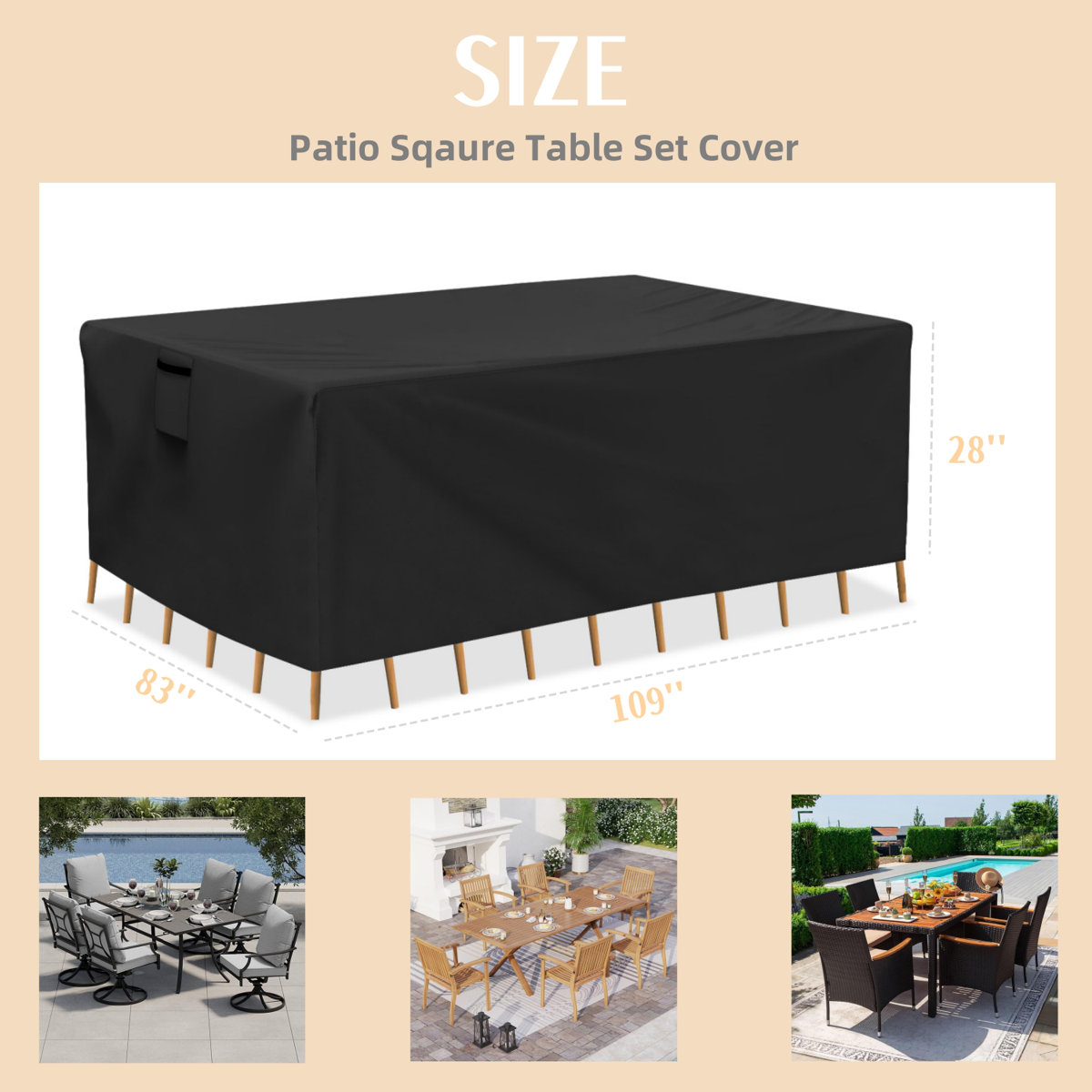 Durable Patio Sofa Set Covers, Rectangular Patio Table Cover Waterproof, Anti-UV Outdoor Furniture Set Cover,109" L x 83" W x 28" H