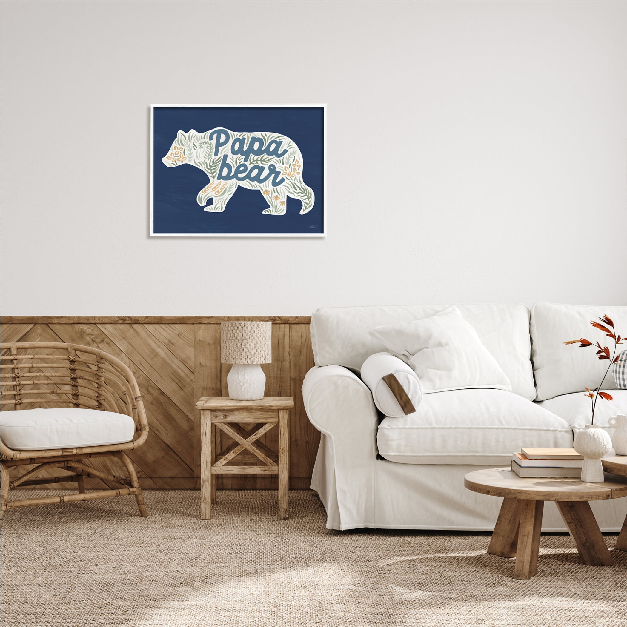 Stupell Industries Blue Floral Papa Bear Botanical & Floral Painting White Framed Art Print Wall Art, 30 x 24