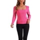 thumbnail image 1 of Camiseta de Cuello Cuadrado Inspire Chic para Mujeres, de Manga Larga, Tejido Acanalado, Básica y Casual, Rosa Fucsia, Talla XS, 1 of 5