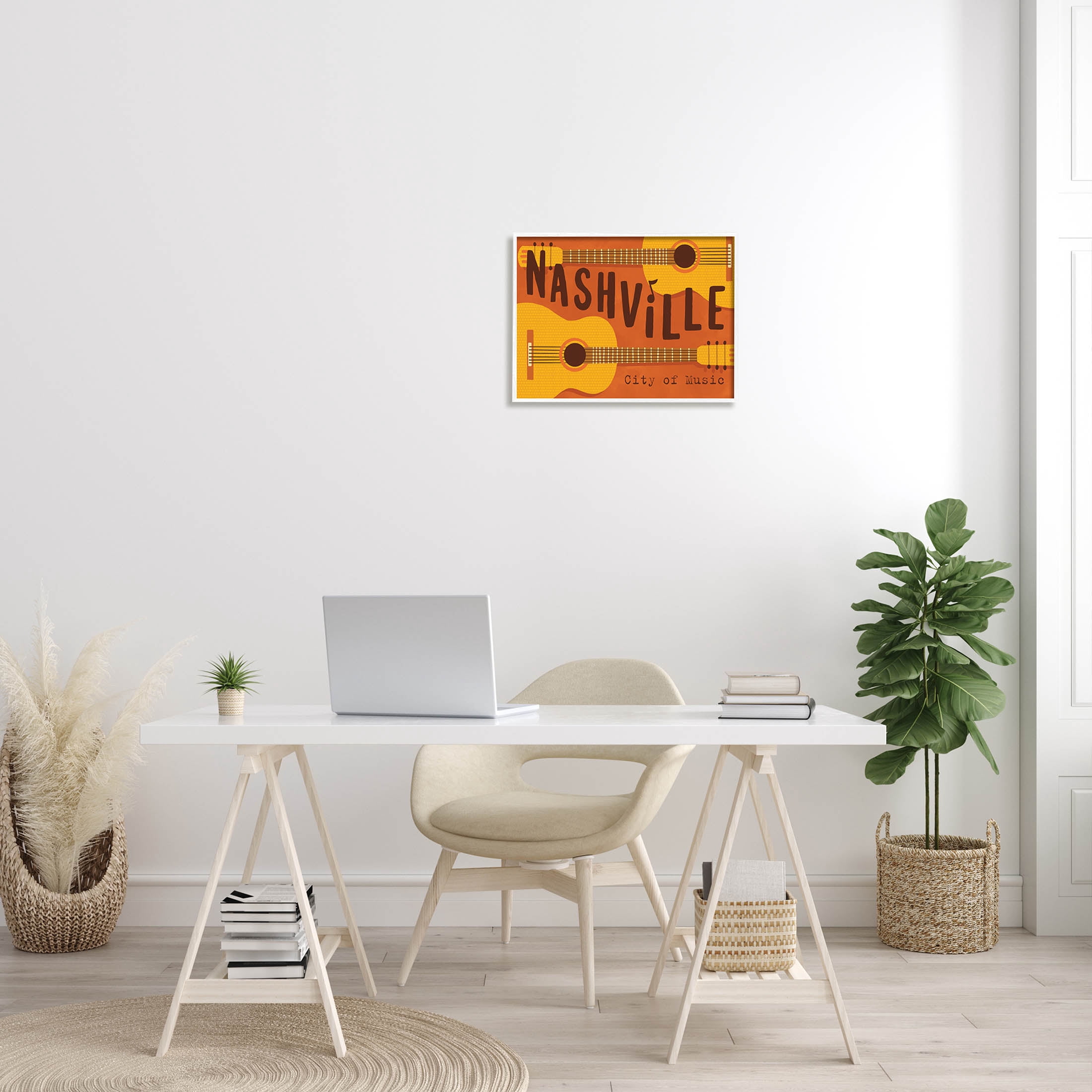 Nashville City of Music Guitars Performing & Arts Graphic Art White Framed Art Print Wall Art