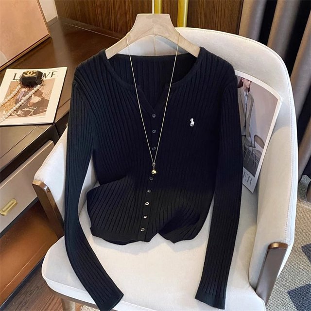 YuooMuoo-Tops tejidos a la moda para mujer, cárdigans de manga larga bordados Y2K, suéteres, ropa de calle de moda coreana, camisas para mujer 2024