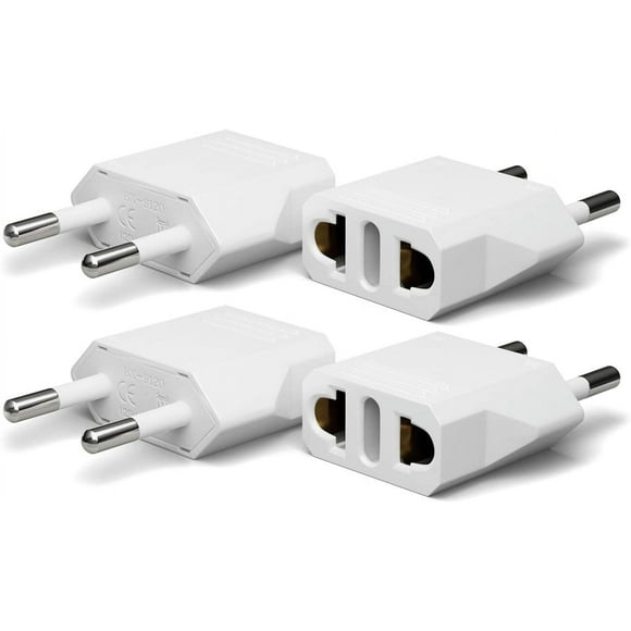 4-Pack European Travel Plug Adapter, Canada US to Europe Adapter Type C Outlet Converter America CA USA Italy Spain Germany France EU, Power Plug, White