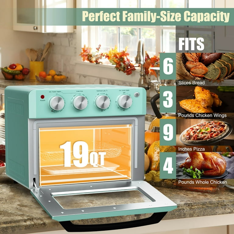 Costway Air Fryer Toaster Oven 19 QT Dehydrate Convection Ovens w/ 5  Accessories - Mint Green