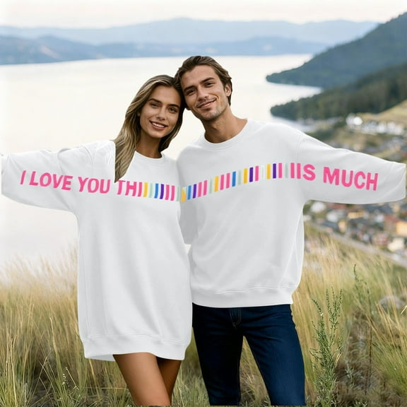 Xdegoge Matching Sweatshirts for Couples - I Love You This Much Sweatshirt, Fiance Sweatshirt, His and Hers, Hubby & Wifey Sweat Shirts, Valentines Day Personalized Gifts Women Men