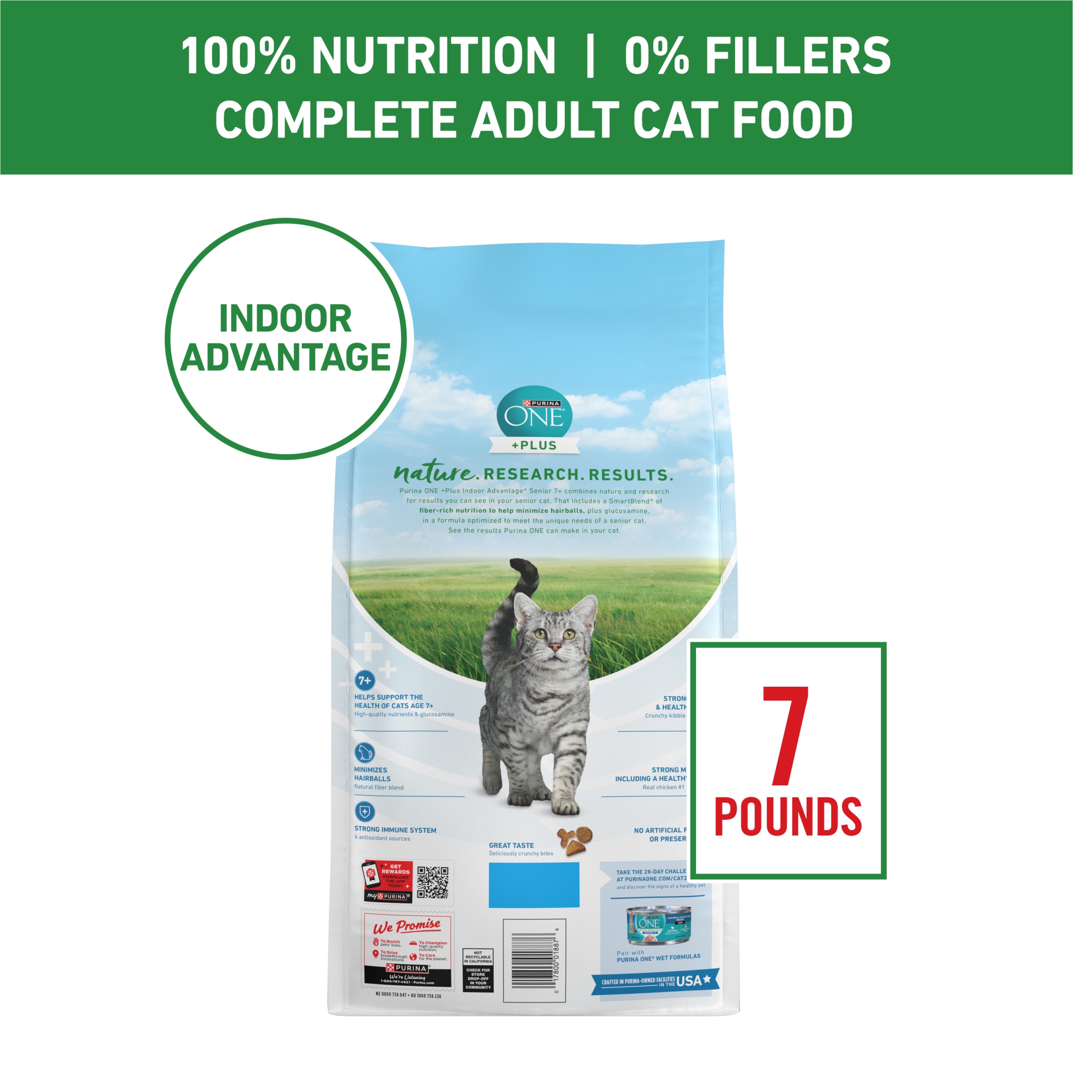 Purina ONE Plus Indoor Advantage Senior Chicken Dry Cat Food, 7 lb photo 7