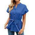 thumbnail image 3 of Hibeli Women's V Neck Short Sleeve Tie-Waist Button Down Summer Top, 3 of 7