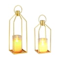 thumbnail image 3 of 12+15 Inch & 19+22 Inch LED Flameless Candle Lantern Set, Decorative Metal Lantern with Remote Control, Battery Operated Flickering Candle for Home Wedding Table Decor, French Gold or Sand Black, 3 of 7