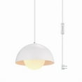 thumbnail image 1 of Globe Electric Amelia 1-Light Plug-In Metal Pendant Lighting, Matte White, White Glass Shade, 60345, 1 of 7