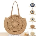 thumbnail image 2 of HGPS Straw Handbags Women Handwoven Round Straw Bags Hand Large Summer Beach Tote Woven Handle Shoulder Bag, 2 of 9