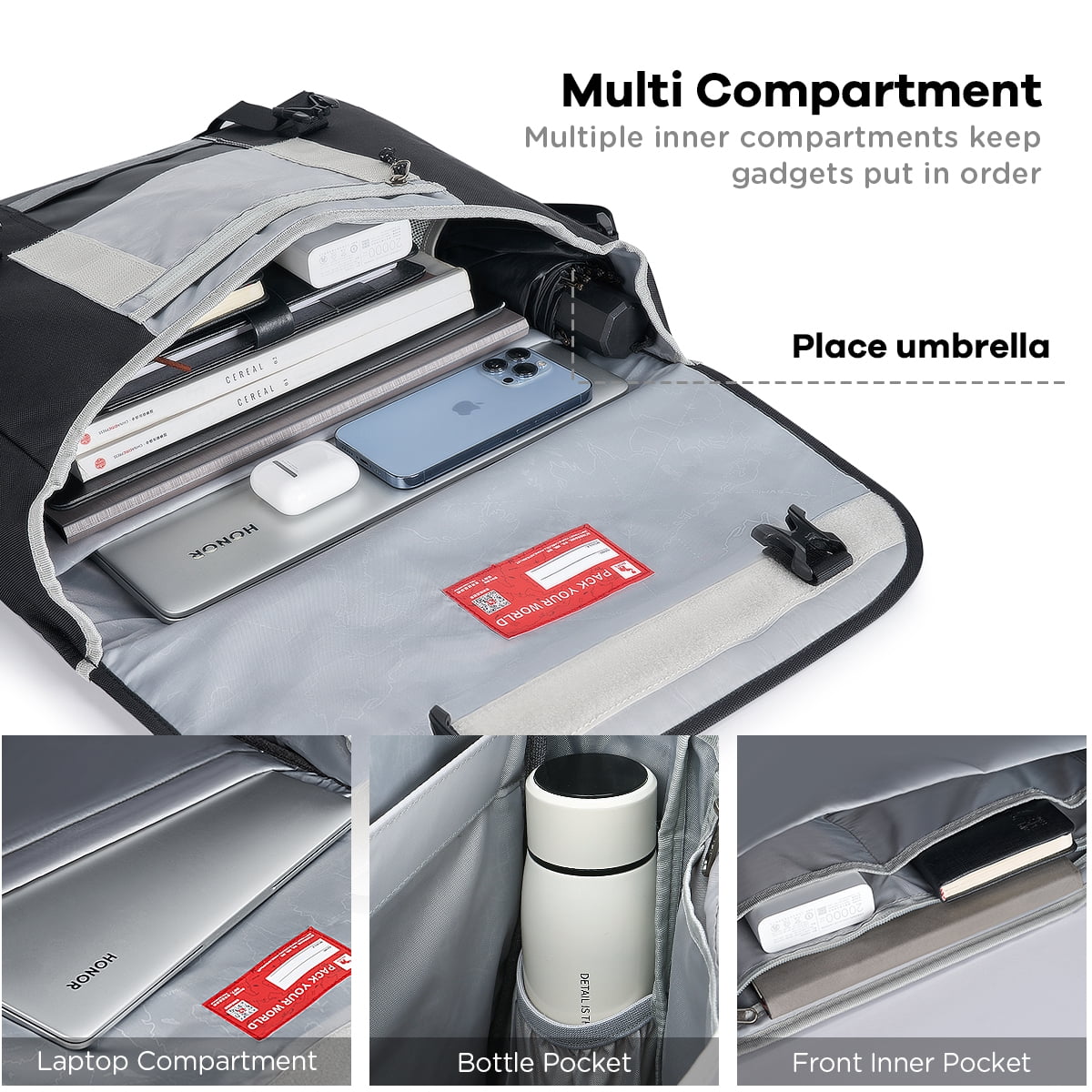 OIWAS 17 inch Casual Messenger Briefcase for Men Women, Large Computer Shoulder Bag with Padded Compartment, Black