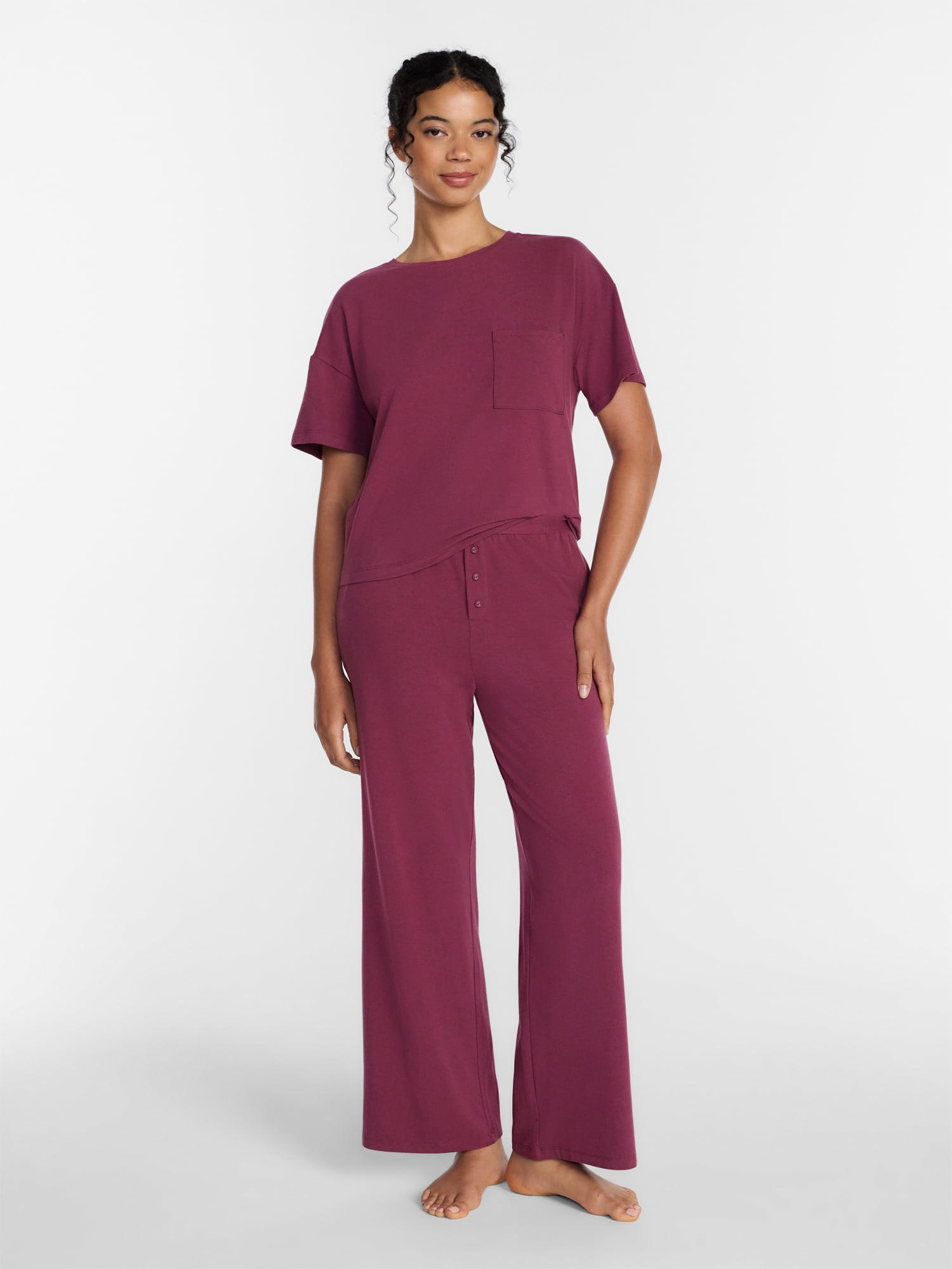 Joyspun Women’s Cotton-Blend Sleep Lounge Top with Short Sleeves, Sizes S-3X