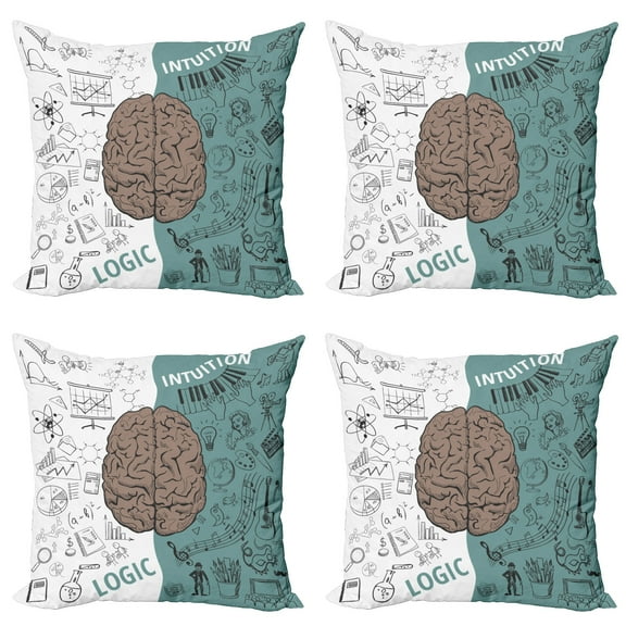 Ambesonne Modern Throw Pillow Cover 4 Pack, Music Logic Brain Art, 24", White Teal Umber