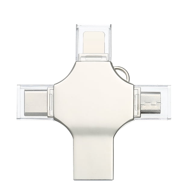 TFixol Compact 16GB Multi-Port Flash Drive with Type-C, Micro USB, and iOS Compatibility, Zinc Alloy Metal Design, USB 3.0 for High-Speed Data Transfer