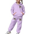 thumbnail image 5 of Girls 2 Piece Outfits Leopard Bow Graphic Print Hoodie Sweatpants Set Sweatshirt High Waist Tracksuit Light Purple 6 Y-7 Y, 5 of 7