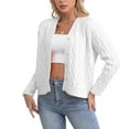 thumbnail image 2 of Womens Casual Long Sleeve Button Up Cable Knit Cardigan Light-Weight Crewneck Button Down Sweaters for Women White L, 2 of 10