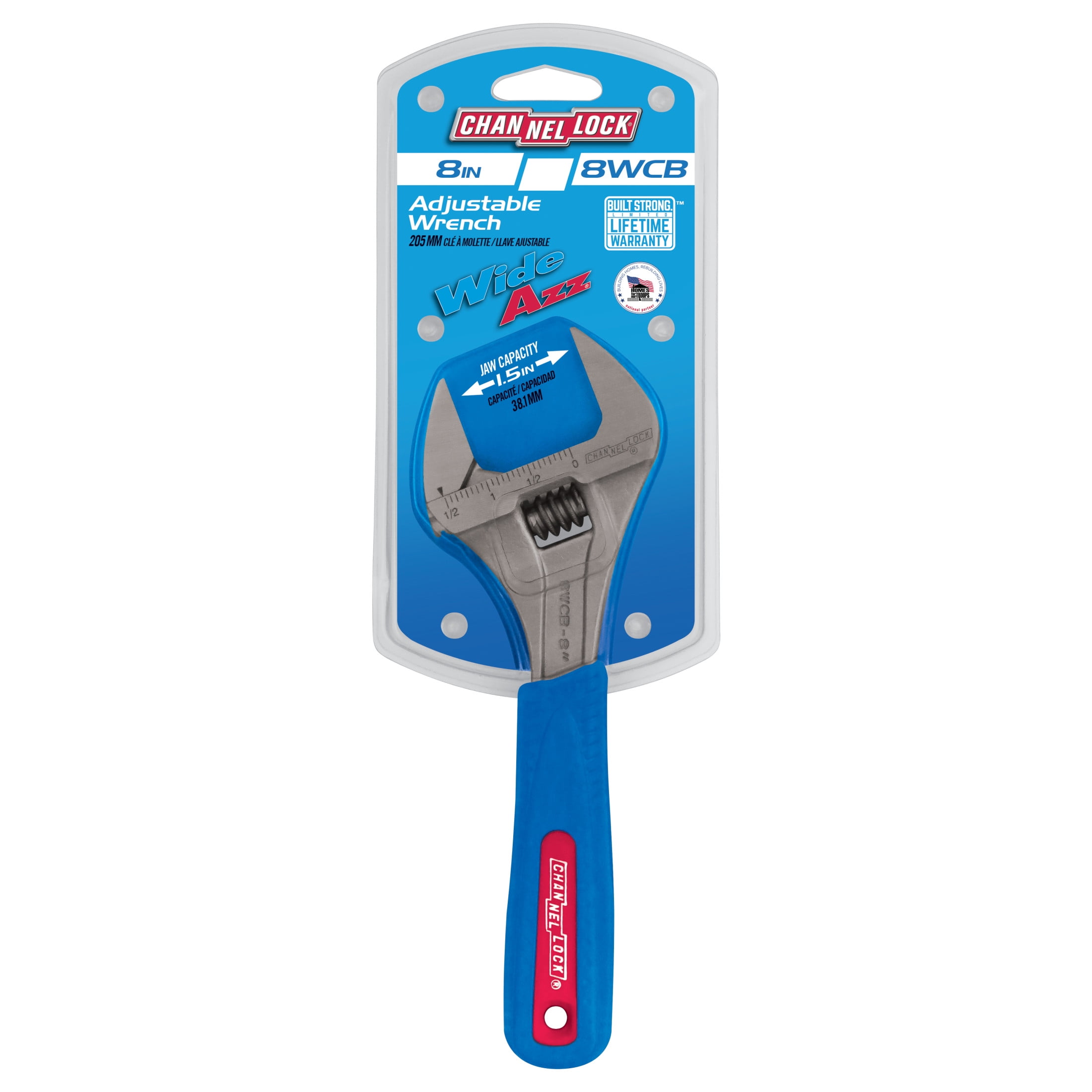 CHANNELLOCK 8-inch CODE BLUE WideAzz Adjustable Wrench, Precise 1.5-inch Wide Mouth Jaw Capacity (8WCB)