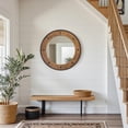 thumbnail image 5 of MODE HOME Rustic Round Wall Mirror 24 Inch, Natural Wood Frame with Black Metal Trim, Industrial Farmhouse Style Wall Mirror with Decorative Nailhead Accents for Bathroom, Living Room, or Entryway, 5 of 7