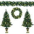 thumbnail image 1 of Goplus Pre-lit Holiday Christmas 4-Piece Set, Christmas Garland, Wreath and Set of 2 Entrance Trees with LED Lights, Artificial Christmas Tree Celebrating Set, 1 of 8