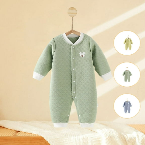 Baby Boys Girls Solid Padded Romper One Piece Jumpsuits Long Sleeve Rompers Winter Sleep and Play Pjs Clothes Outwear Blue qILAKOG 90