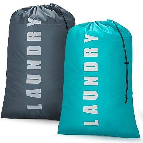 Laundry Bag,2 Pack Travel Laundry Bags for Dirty Clothes,Large Laundry Bags for Camping & Traveling,Dirty Clothes Travel Bag,24" x 36" (Cyan Gray)