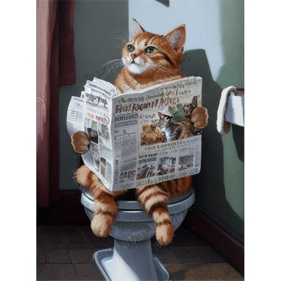 Tabby Cat Reading The Newspaper On Toilet Funny Bathroom Decor Wall Art Retro Tin Sign Animal Metal Sign for Bathroom Restroom Wall Decor Rustic Farmhouse Sign for Man Cave Garage 8x12 Inch