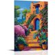 thumbnail image 1 of Lienzo canvas decorativo casa adobe mexicana color naranja con puertas azules, cactus y buganvilias, arte paisaje sudwest para sala y comedor., 1 of 7