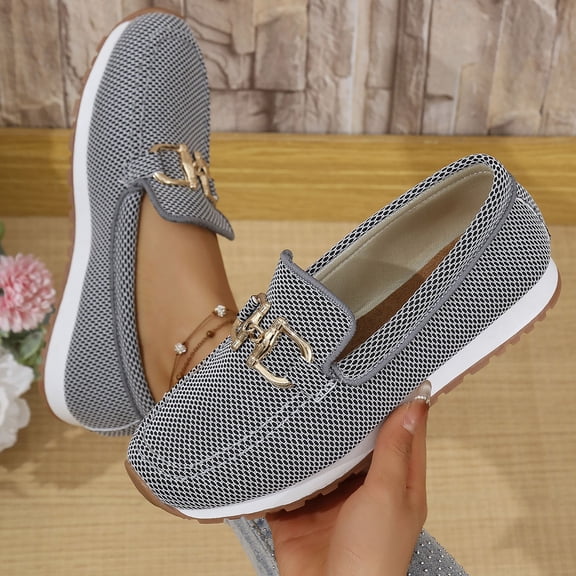 Bkhluea Women Mesh Metal Bit Accent Slip On Loafer Platform Shoes Closed Toe Casual Footwear For Outdoor Daily Summer Walking Office Commute Shopping