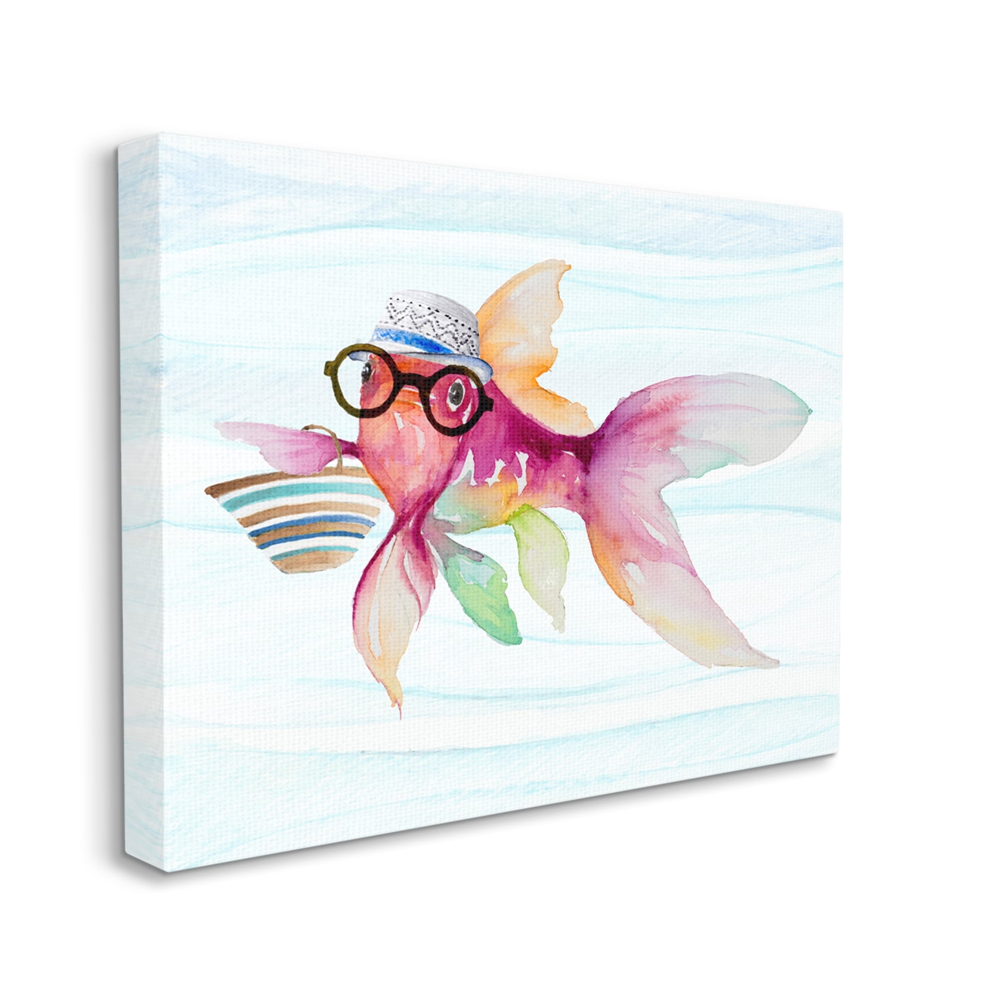Stupell Hipster Fish Funny Sea Life Landscape Painting Gallery Wrapped Canvas Print Wall Art