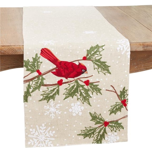 Saro Lifestyle Winter's Delight Perched Cardinal Table Runner