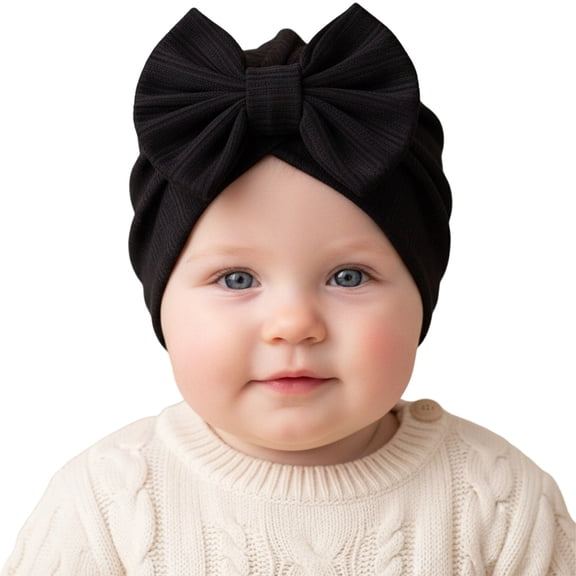Krdevn Baby Hat with Soft Bow Cute Waffle Stripe Toddler Warm Winter Knit Beanie for Girl Boy,0-24 Months