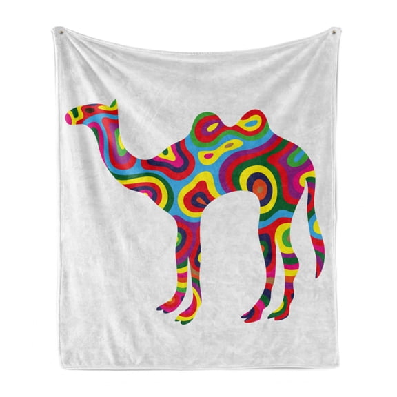 Modern Soft Flannel Fleece Throw Blanket, Colorful Featured Camel Abstract Trippy Shapes and Bands Illustration, Cozy Plush for Indoor and Outdoor Use, 60" x 80", Multicolor, by Ambesonne