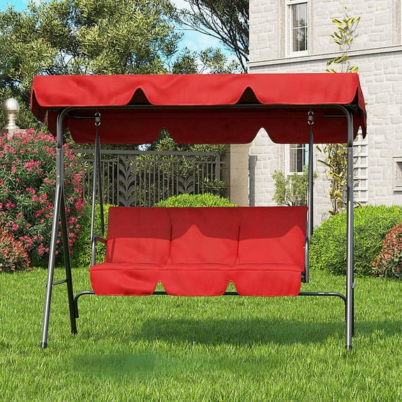 Luku 3 Seater Outdoor Swing Chair with Adjustable Canopy, Paito Swing Chair for Porch, Convertible Canopy Hanging Swings Glider Lounge Chairs